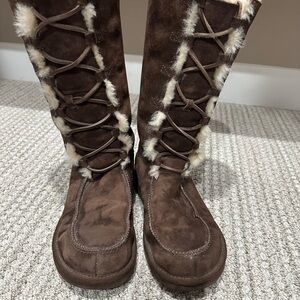 UGG Brown Lace-Up Fur Boots